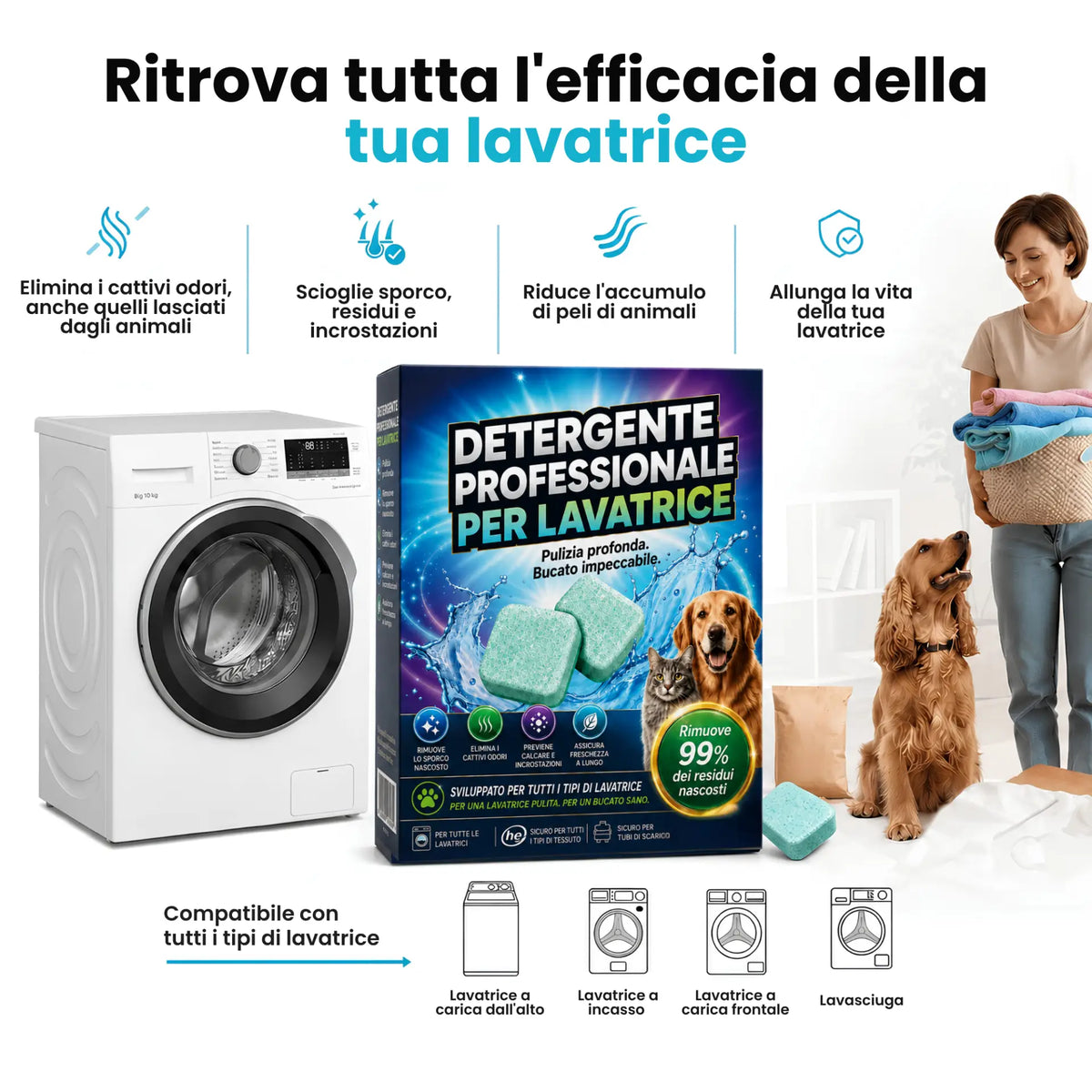 Pastiglie per la pulizia profonda della lavatrice