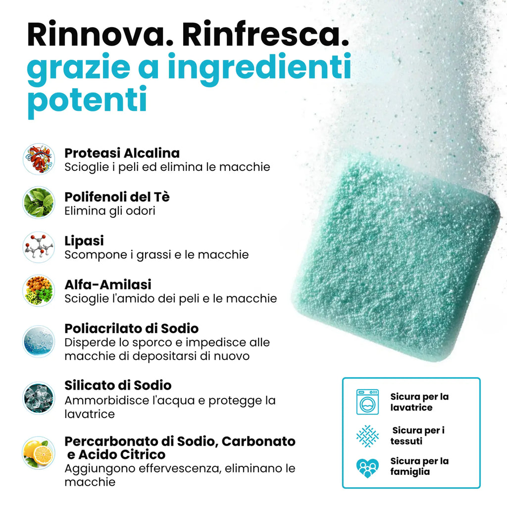 Pastiglie per la pulizia profonda della lavatrice