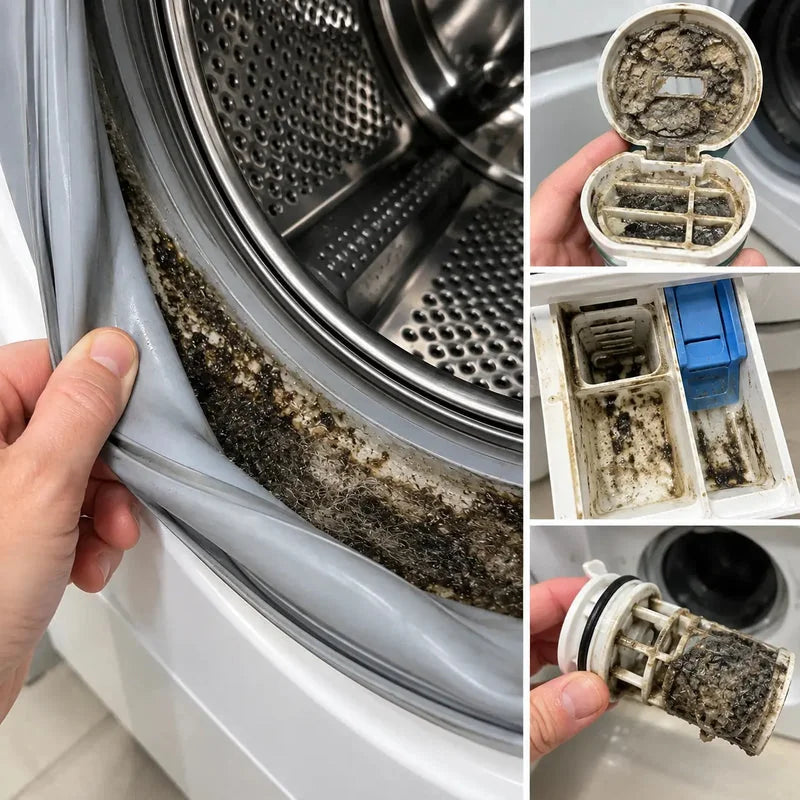 Dirty washing machine seal and filters